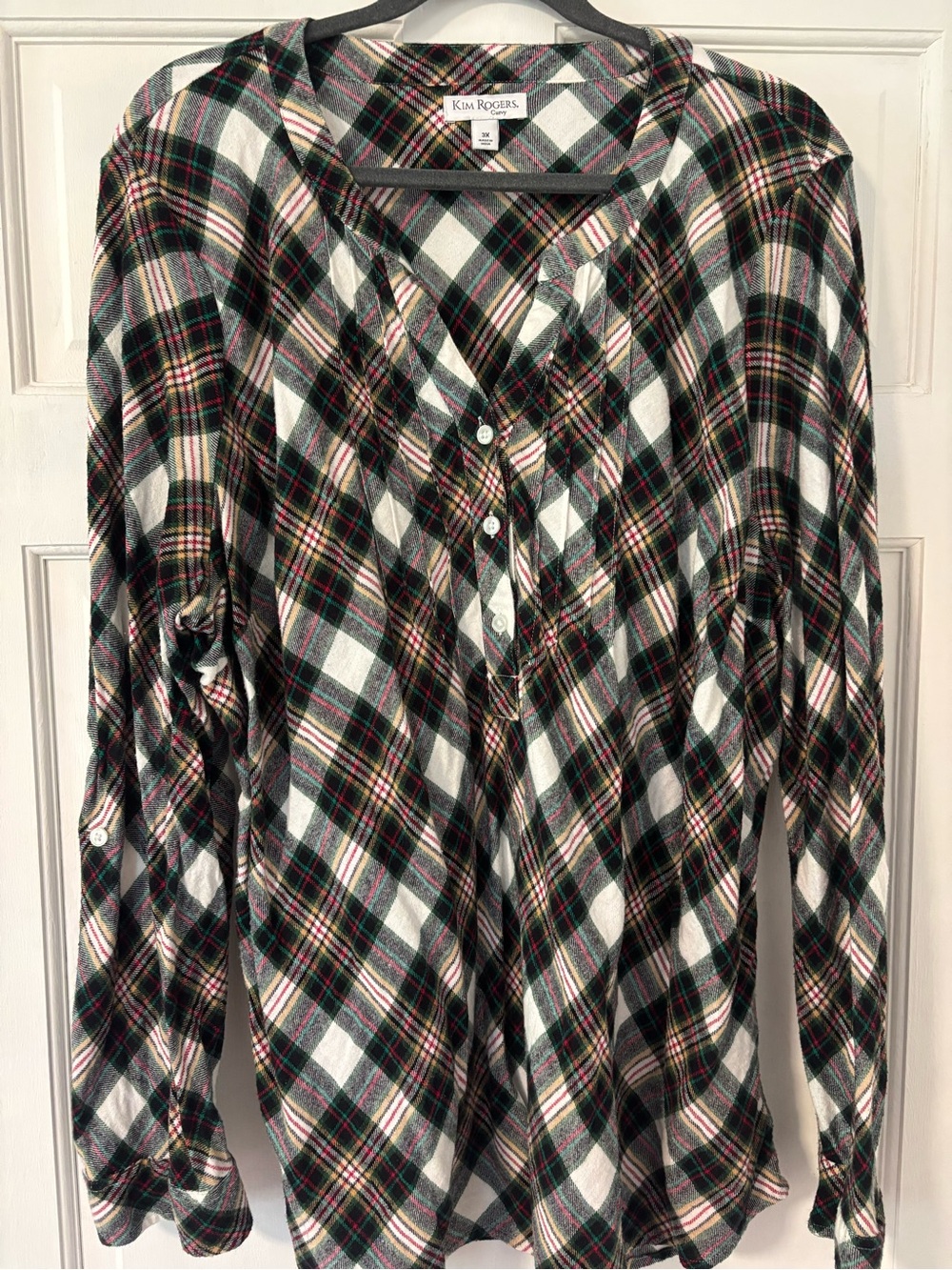 Kim Rogers Size 3X Plaid Flannel Henley Top
